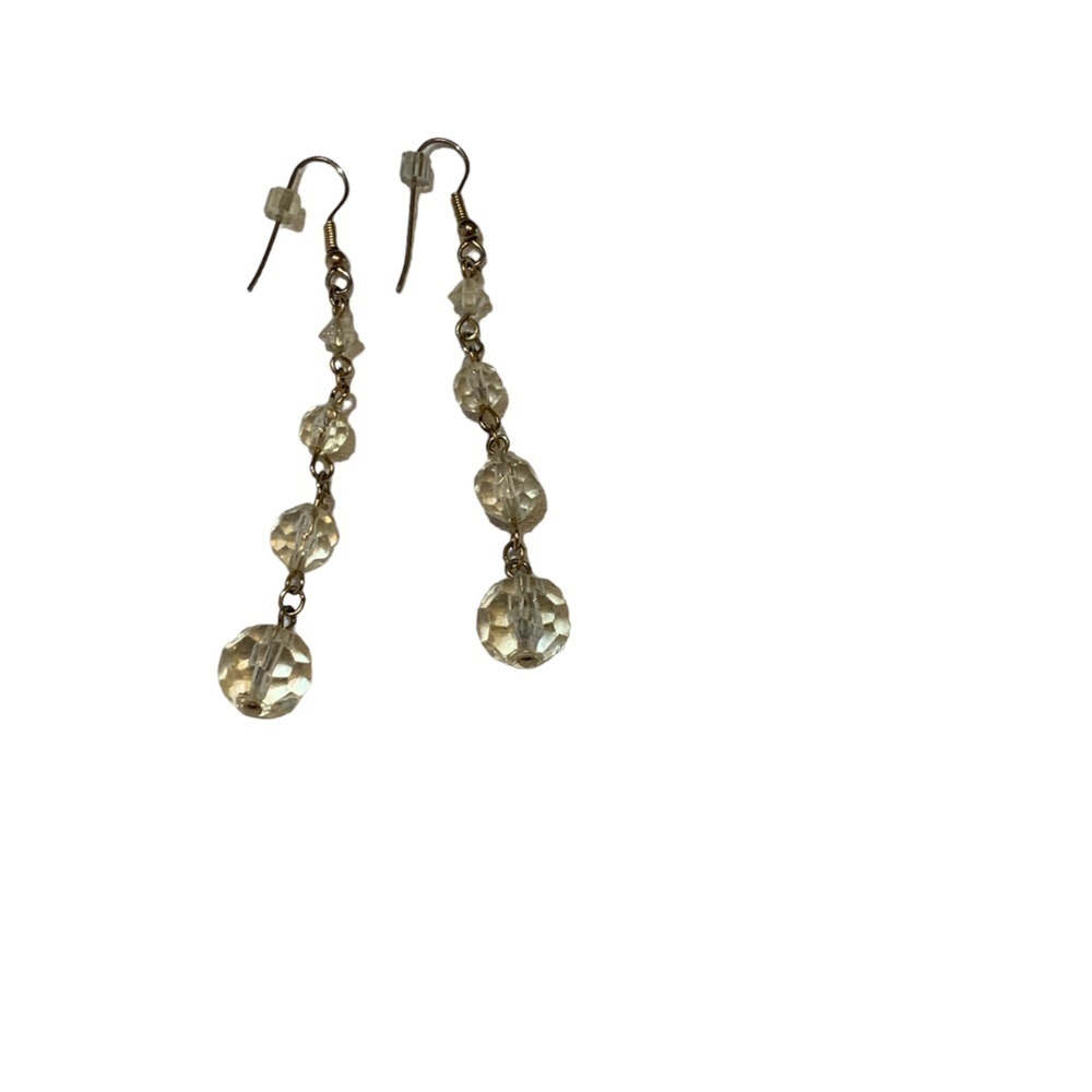 Boho Sepia Tone Clear Cut Bead Dangle Earrings Lightweight SALE